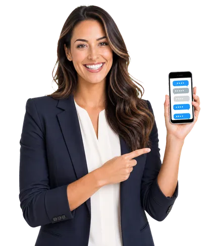 Appointment Café representative holding a phone with patient messages