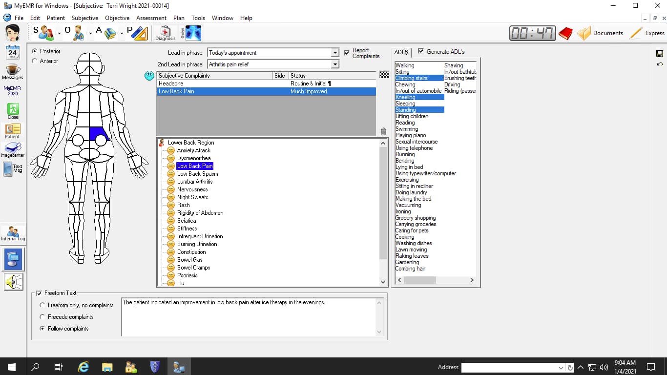 MyEMR Subjective window